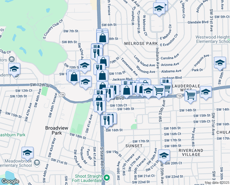map of restaurants, bars, coffee shops, grocery stores, and more near 3803 Davie Boulevard in Fort Lauderdale