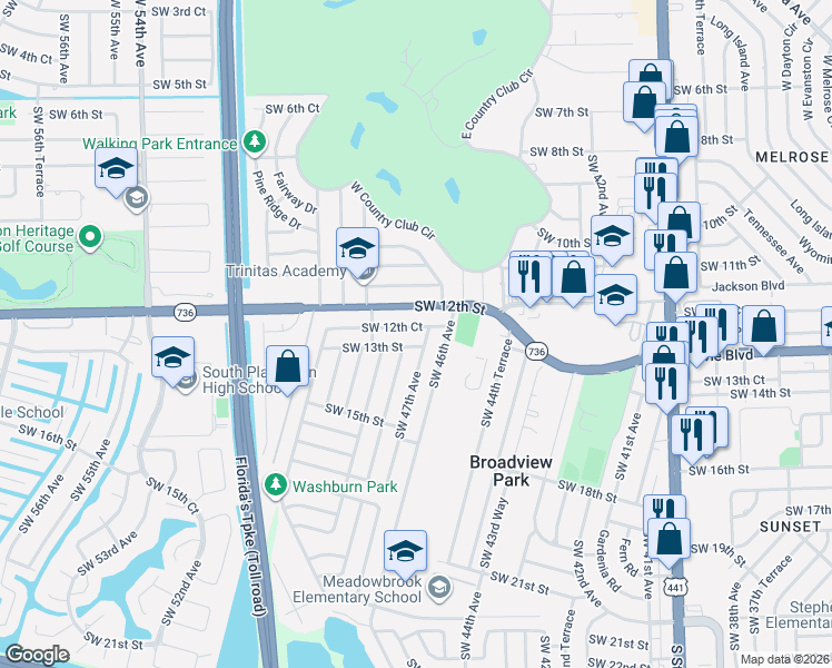 map of restaurants, bars, coffee shops, grocery stores, and more near 1310 Southwest 47th Avenue in Fort Lauderdale