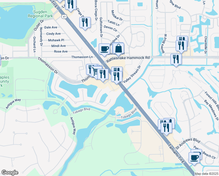 map of restaurants, bars, coffee shops, grocery stores, and more near 5048 Tortola Court in Naples