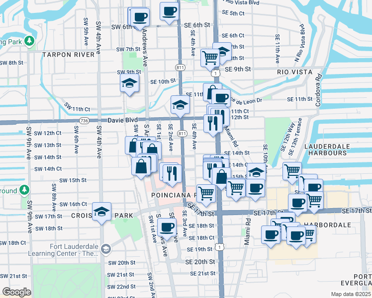 map of restaurants, bars, coffee shops, grocery stores, and more near 316 Southeast 14th Street in Fort Lauderdale