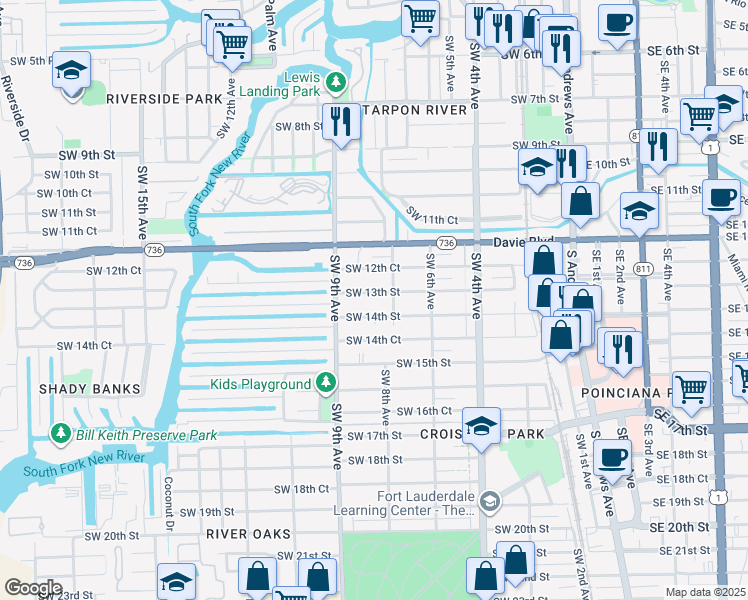 map of restaurants, bars, coffee shops, grocery stores, and more near 800 Southwest 14th Street in Fort Lauderdale