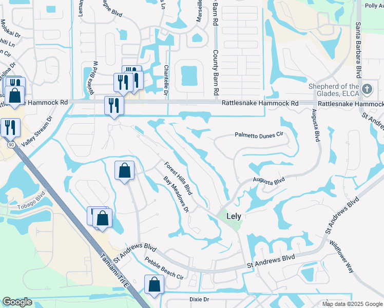 map of restaurants, bars, coffee shops, grocery stores, and more near 215 Torrey Pines Point in Naples