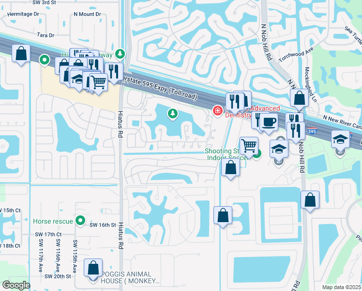map of restaurants, bars, coffee shops, grocery stores, and more near 10921 Southwest 11th Court in Davie