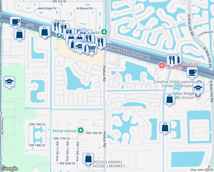 map of restaurants, bars, coffee shops, grocery stores, and more near 1061 Southwest 111th Way in Davie
