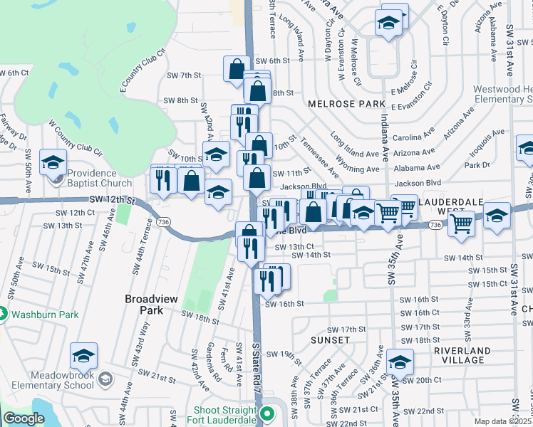 map of restaurants, bars, coffee shops, grocery stores, and more near 3961 Southwest 12th Court in Fort Lauderdale