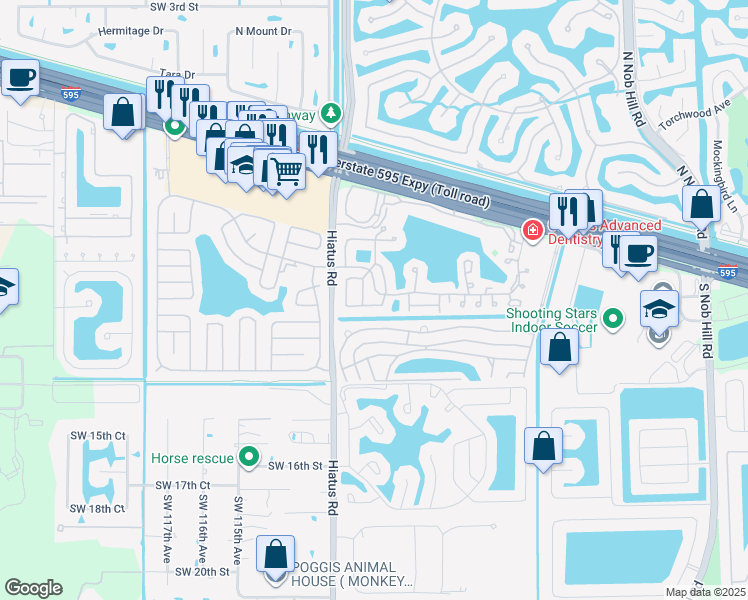 map of restaurants, bars, coffee shops, grocery stores, and more near 1060 Southwest 111th Terrace in Davie