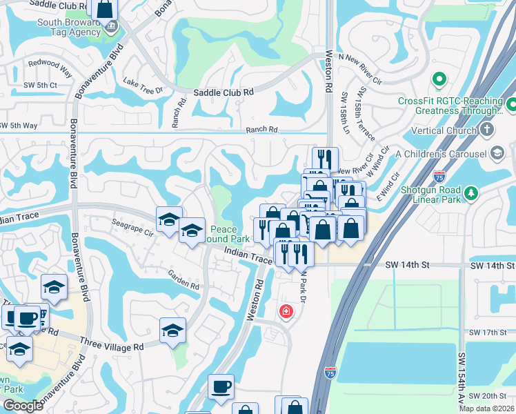 map of restaurants, bars, coffee shops, grocery stores, and more near 1201 Fairlake Boulevard in Weston