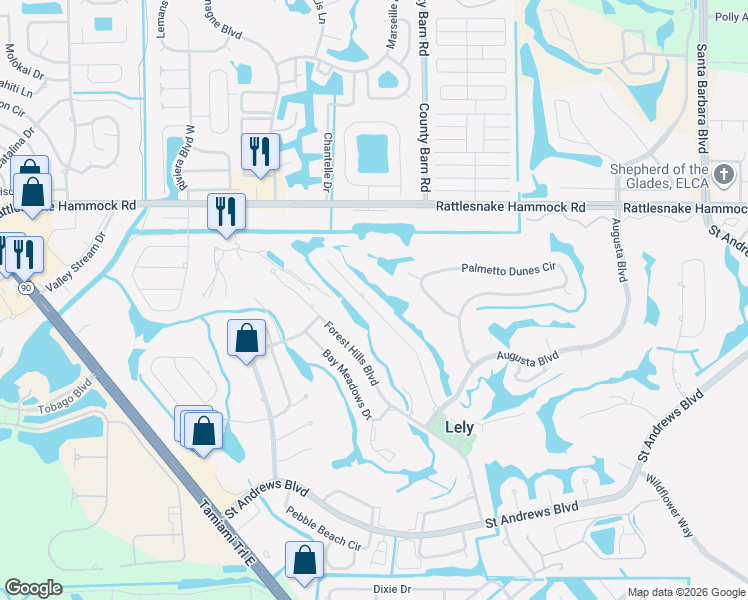 map of restaurants, bars, coffee shops, grocery stores, and more near 215 Torrey Pines Point in Naples