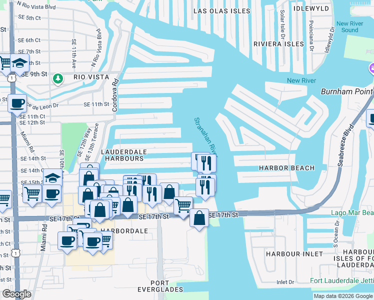 map of restaurants, bars, coffee shops, grocery stores, and more near 1737 Southeast 13th Street in Fort Lauderdale