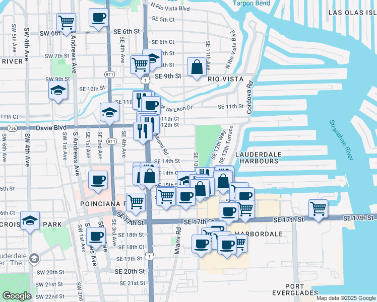 map of restaurants, bars, coffee shops, grocery stores, and more near 925 Southeast 13th Street in Fort Lauderdale