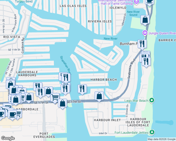 map of restaurants, bars, coffee shops, grocery stores, and more near 2520 Laguna Terrace in Fort Lauderdale