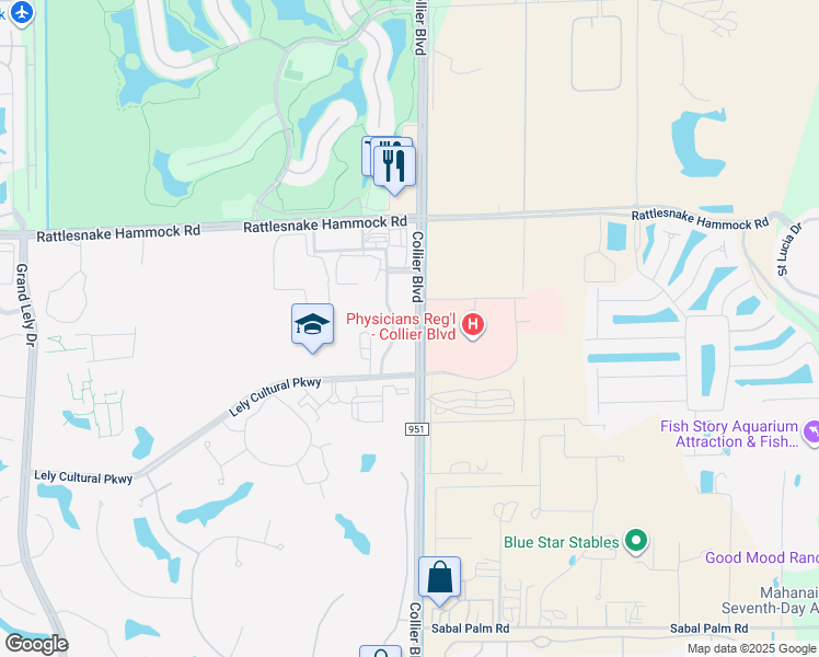 map of restaurants, bars, coffee shops, grocery stores, and more near 8360 Sierra Meadows Boulevard in Naples