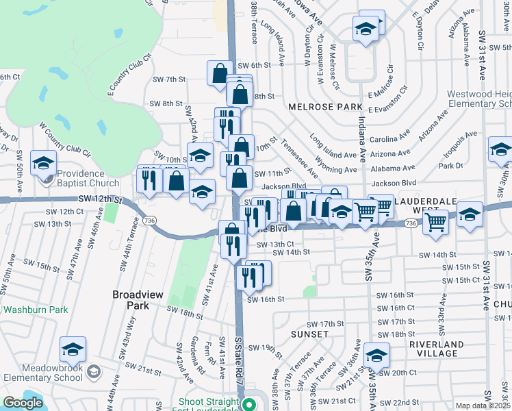 map of restaurants, bars, coffee shops, grocery stores, and more near 3961 Southwest 12th Court in Fort Lauderdale