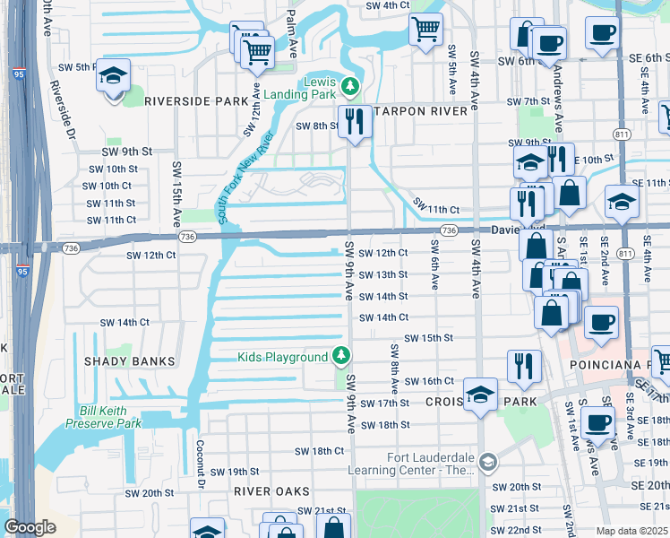 map of restaurants, bars, coffee shops, grocery stores, and more near 911 Southwest 12th Court in Fort Lauderdale