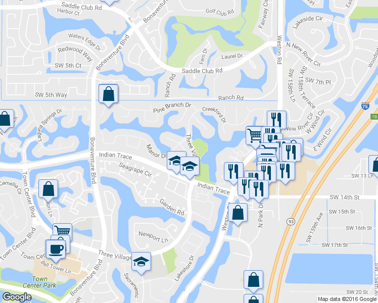 map of restaurants, bars, coffee shops, grocery stores, and more near 1222 Manor Court in Weston