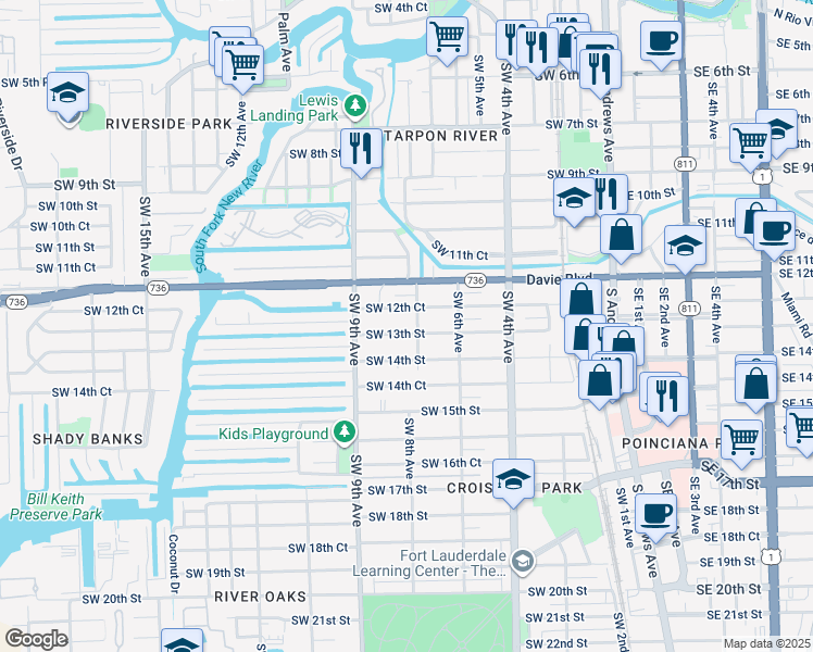 map of restaurants, bars, coffee shops, grocery stores, and more near 1231 Southwest 8th Avenue in Fort Lauderdale