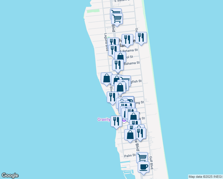map of restaurants, bars, coffee shops, grocery stores, and more near 200 West Dolphin Street in South Padre Island