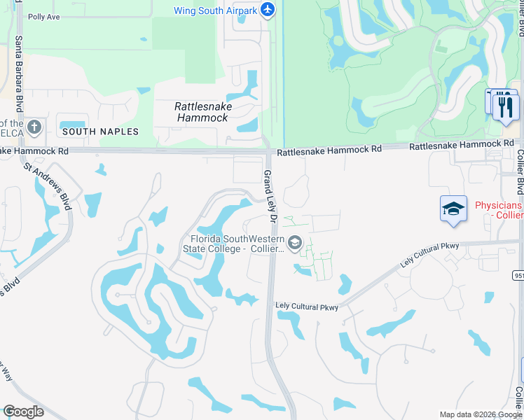 map of restaurants, bars, coffee shops, grocery stores, and more near 7389 Moorgate Point Way in Naples