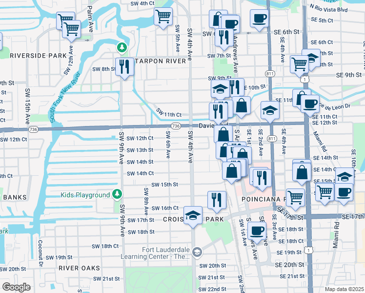 map of restaurants, bars, coffee shops, grocery stores, and more near 417 Southwest 13th Street in Fort Lauderdale