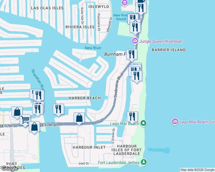 map of restaurants, bars, coffee shops, grocery stores, and more near 1325 East Lake Drive in Fort Lauderdale