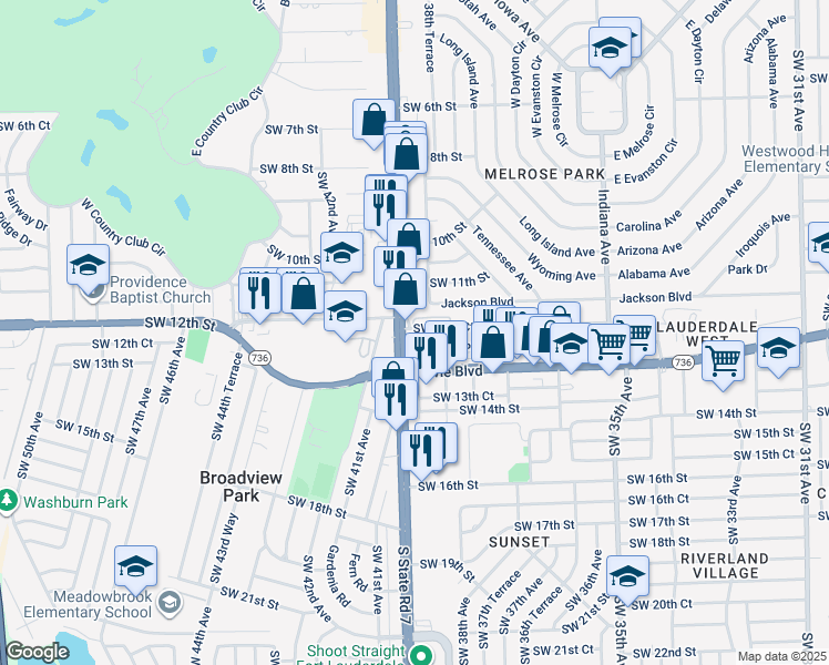map of restaurants, bars, coffee shops, grocery stores, and more near 3961 Southwest 12th Court in Fort Lauderdale