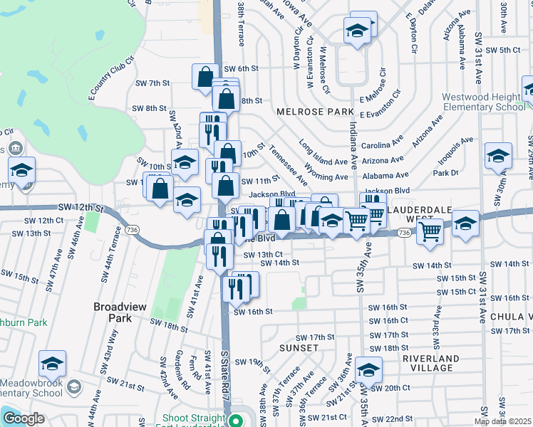 map of restaurants, bars, coffee shops, grocery stores, and more near 3732 Southwest 12th Court in Fort Lauderdale