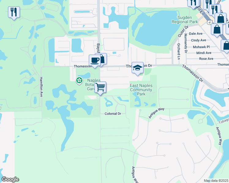 map of restaurants, bars, coffee shops, grocery stores, and more near 5085 Bayshore Drive in Naples
