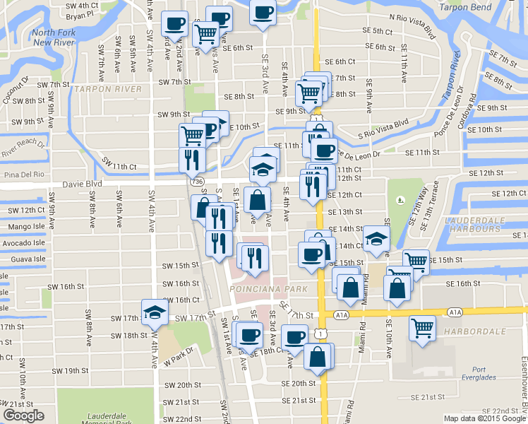 map of restaurants, bars, coffee shops, grocery stores, and more near 214 Southeast 13th Street in Fort Lauderdale