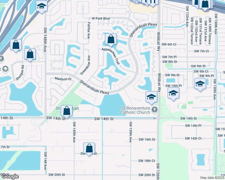 map of restaurants, bars, coffee shops, grocery stores, and more near 1051 Meadowwood Terrace in Davie