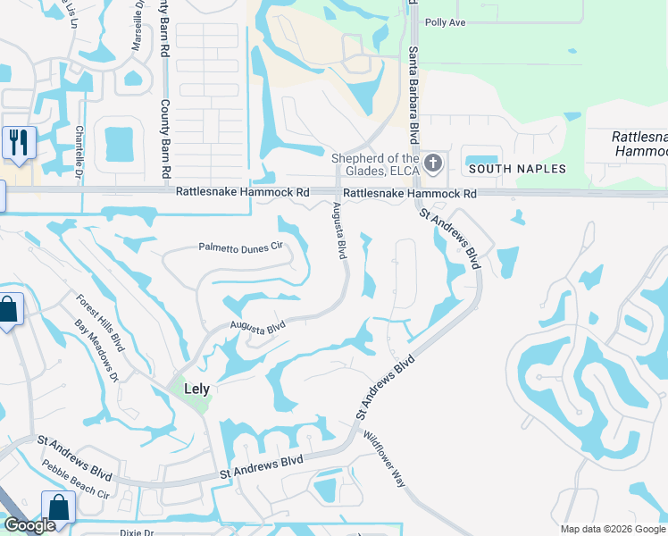 map of restaurants, bars, coffee shops, grocery stores, and more near 801 Augusta Boulevard in Naples