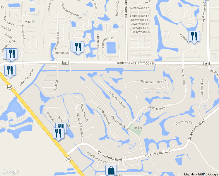 map of restaurants, bars, coffee shops, grocery stores, and more near 215 Torrey Pines Point in Naples