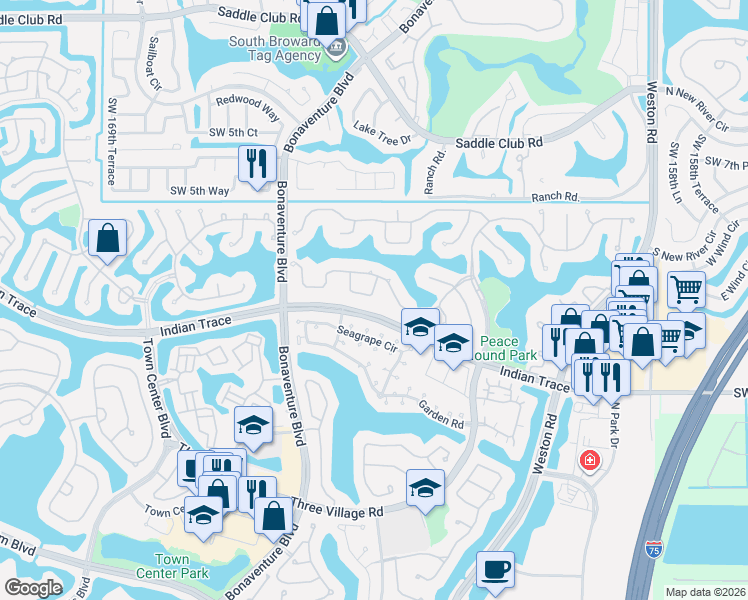 map of restaurants, bars, coffee shops, grocery stores, and more near 1246 Jasmine Circle in Weston