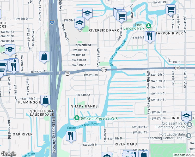 map of restaurants, bars, coffee shops, grocery stores, and more near 1255 Southwest 15th Avenue in Fort Lauderdale