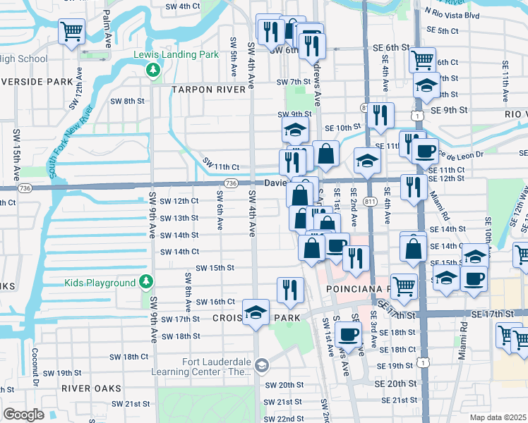 map of restaurants, bars, coffee shops, grocery stores, and more near 321 Southwest 13th Street in Fort Lauderdale