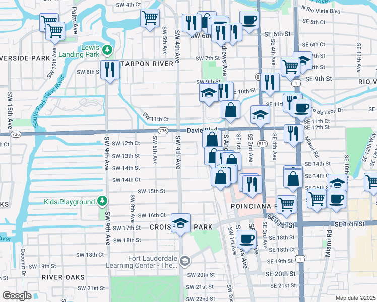 map of restaurants, bars, coffee shops, grocery stores, and more near 321 Southwest 13th Street in Fort Lauderdale