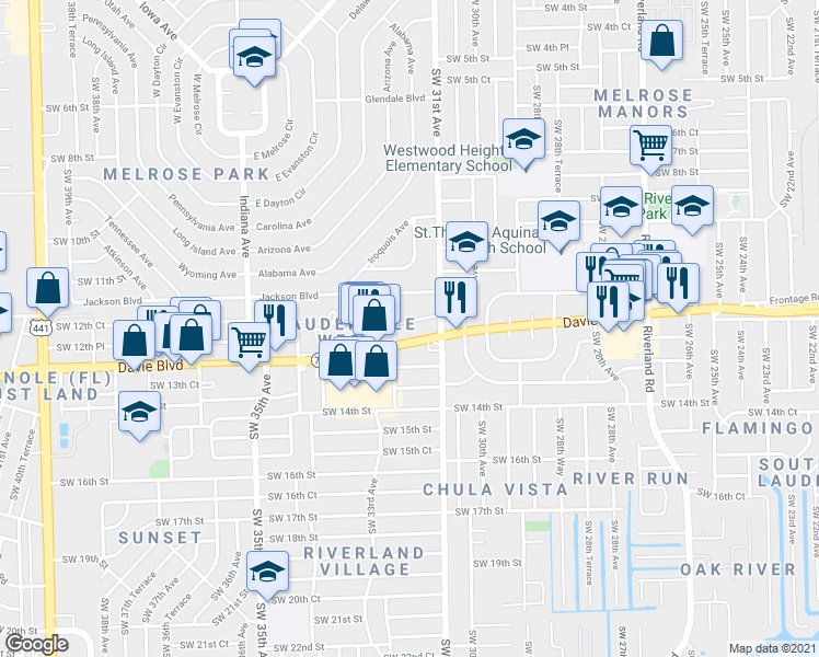 map of restaurants, bars, coffee shops, grocery stores, and more near 3124 Southwest 12th Place in Fort Lauderdale