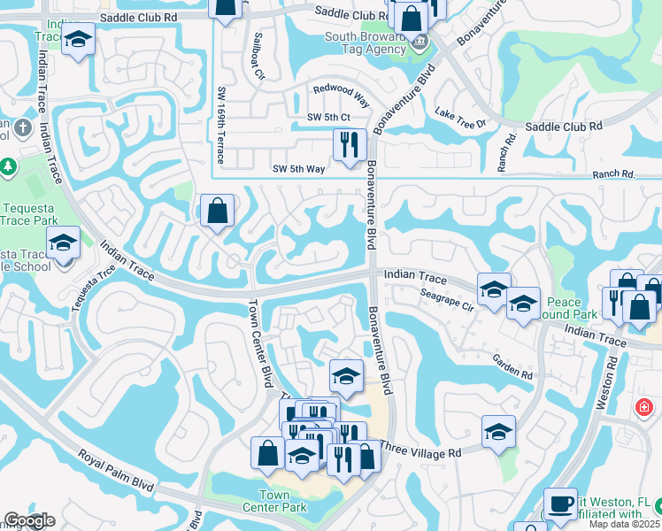 map of restaurants, bars, coffee shops, grocery stores, and more near 1142 Laguna Springs Drive in Weston