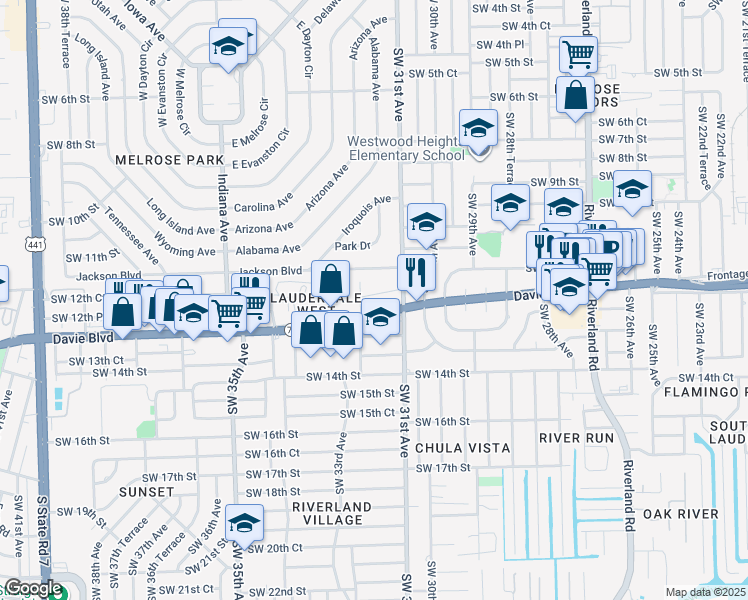 map of restaurants, bars, coffee shops, grocery stores, and more near 3124 Southwest 12th Place in Fort Lauderdale