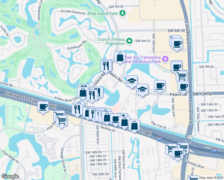 map of restaurants, bars, coffee shops, grocery stores, and more near 1200 South Pine Island Road in Plantation