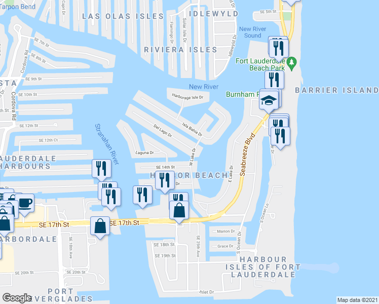map of restaurants, bars, coffee shops, grocery stores, and more near 1311 West Lake Drive in Fort Lauderdale