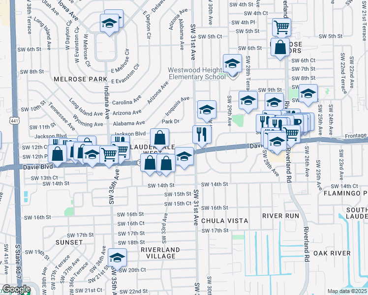 map of restaurants, bars, coffee shops, grocery stores, and more near 3124 Southwest 12th Place in Fort Lauderdale