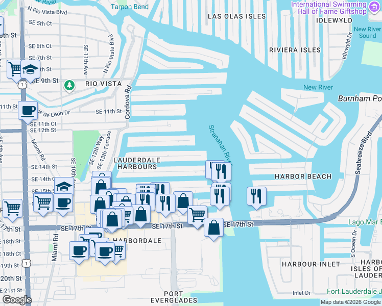 map of restaurants, bars, coffee shops, grocery stores, and more near 1737 Southeast 13th Street in Fort Lauderdale
