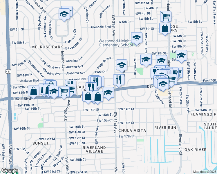 map of restaurants, bars, coffee shops, grocery stores, and more near 3124 Southwest 12th Place in Fort Lauderdale