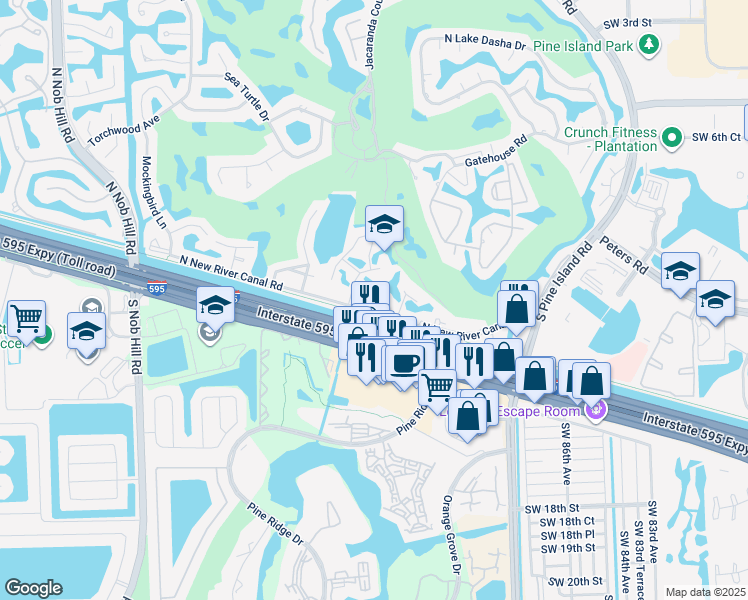 map of restaurants, bars, coffee shops, grocery stores, and more near 1040 Cradle Lake Cove in Plantation