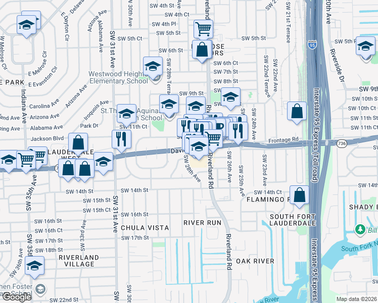 map of restaurants, bars, coffee shops, grocery stores, and more near 1250 Southwest 28th Avenue in Fort Lauderdale