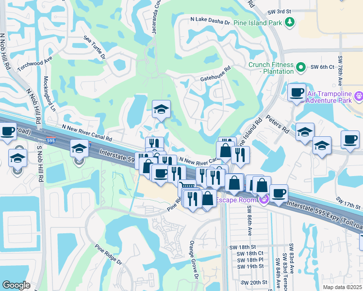 map of restaurants, bars, coffee shops, grocery stores, and more near 1050 Southwest 91st Avenue in Plantation
