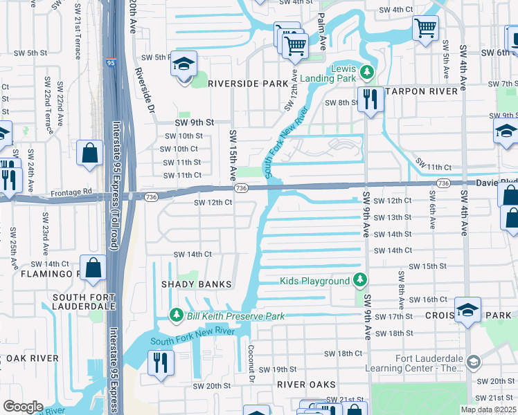 map of restaurants, bars, coffee shops, grocery stores, and more near 1260 Southwest 14th Avenue in Fort Lauderdale