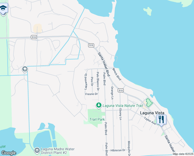 map of restaurants, bars, coffee shops, grocery stores, and more near 1220 Palo Blanco Drive in Laguna Vista