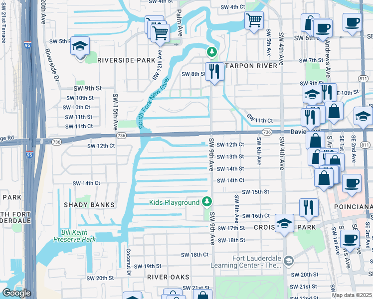 map of restaurants, bars, coffee shops, grocery stores, and more near 1103 Southwest 12th Court in Fort Lauderdale