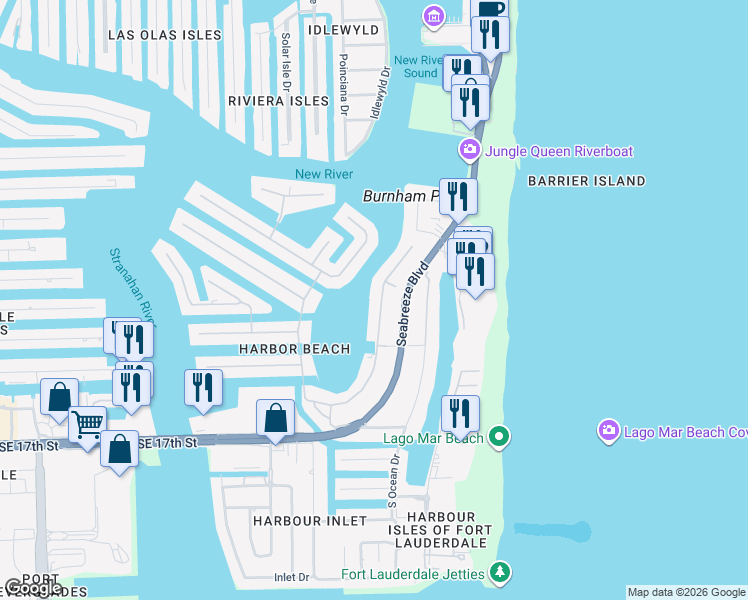 map of restaurants, bars, coffee shops, grocery stores, and more near 1325 East Lake Drive in Fort Lauderdale